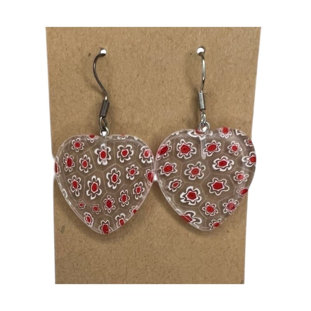 Handmade Floral Heart Drop Earrings Clear Resin Red Flower Y2K Romantic Jewelry